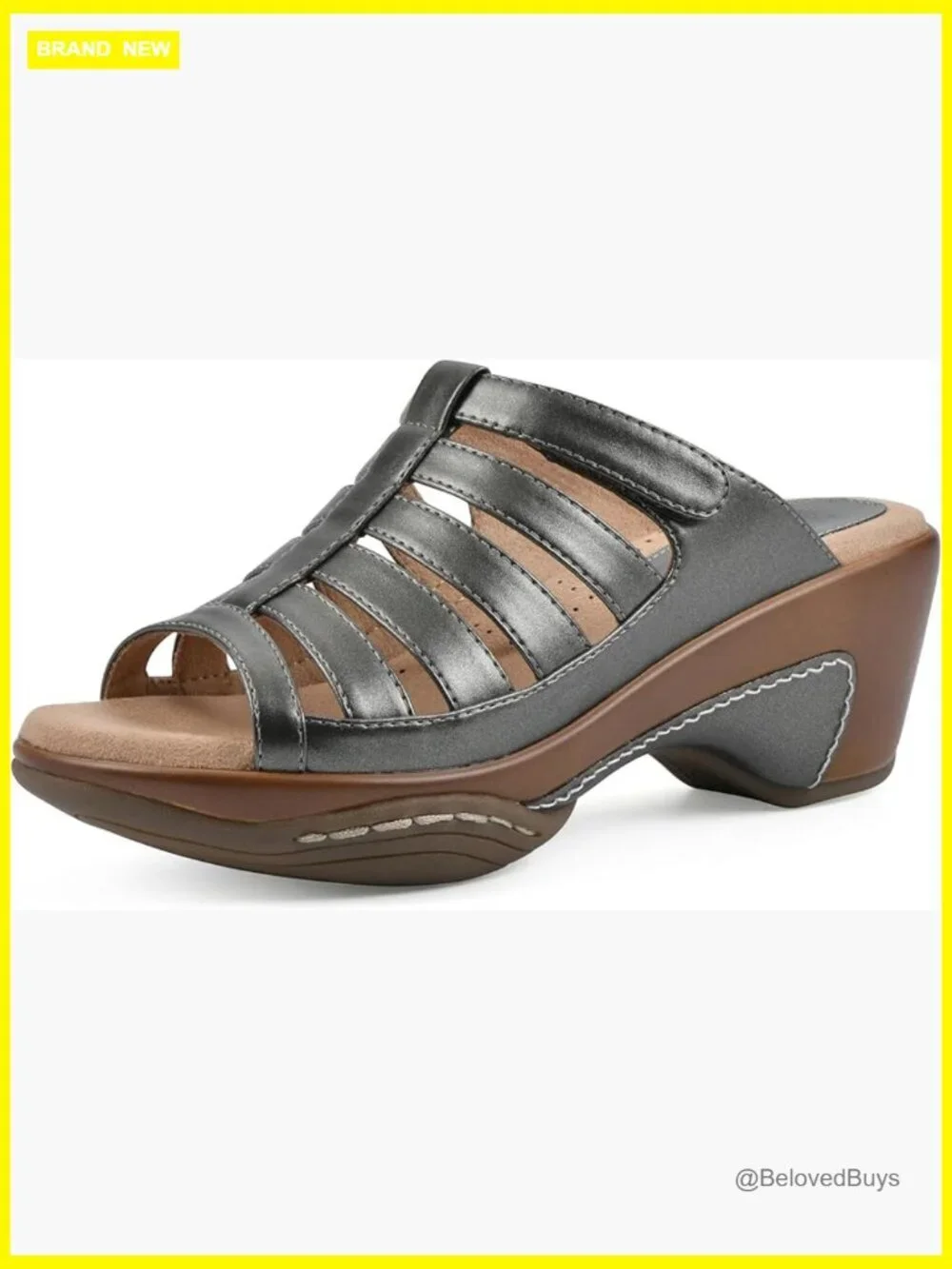 Strappy Cage Wedge Sandal with Cushioned Insole and Adjustable Velcro Strap